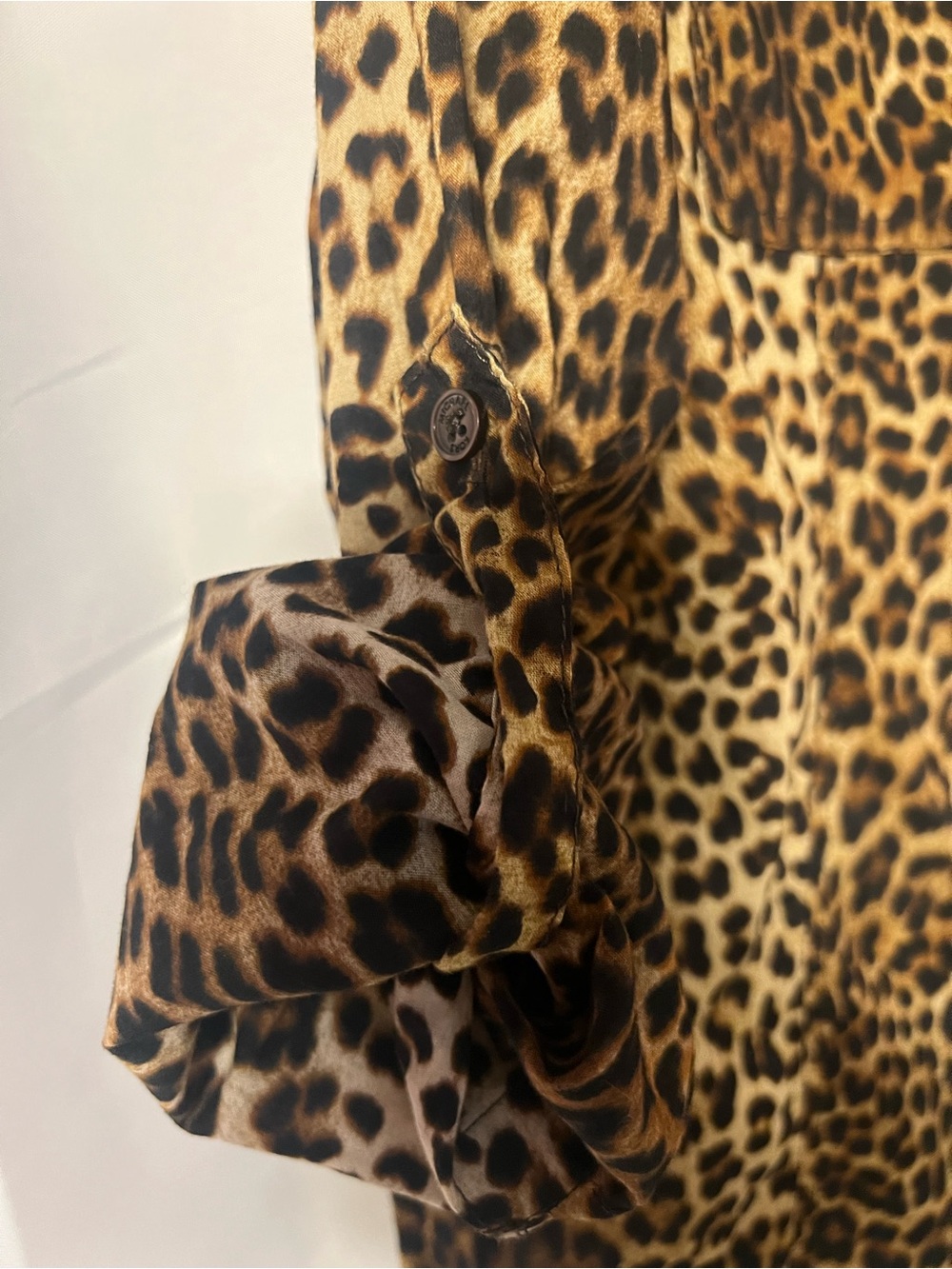 Michael Kors Leopard Print Button-Up Shirt - Brown & Black. Adjustable sleeve - Picture 4 of 7